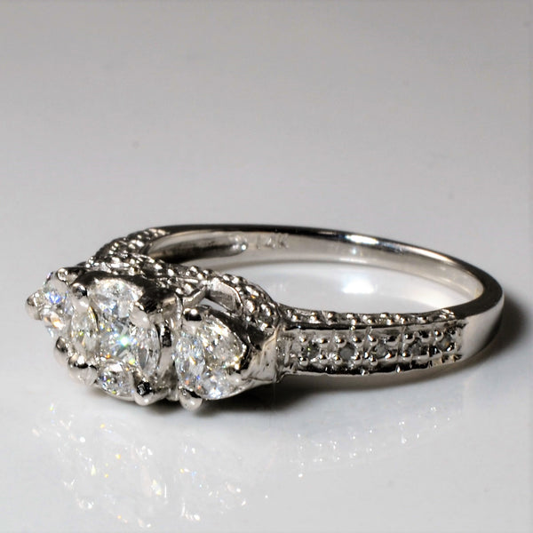 Mixed Cut Three Stone Engagement Ring | 0.54ctw | SZ 7 |
