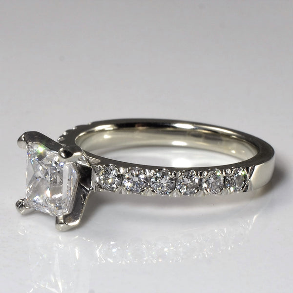 Pave Band Princess Diamond Engagement Ring | 1.36ctw | SZ 5.5 |