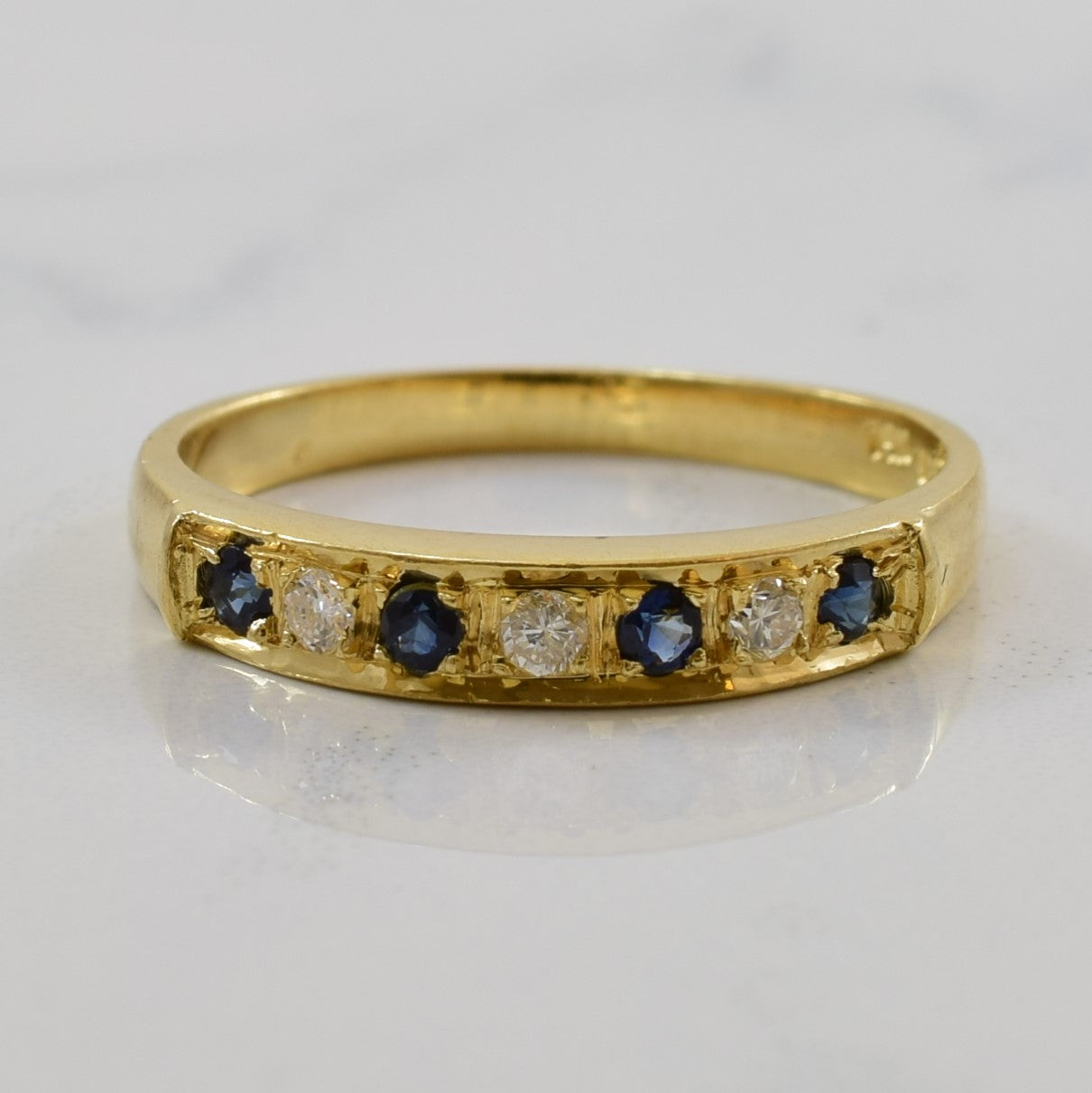 French Set Blue Sapphire & Diamond Band | 0.16ctw, 0.06ctw | SZ 6 |