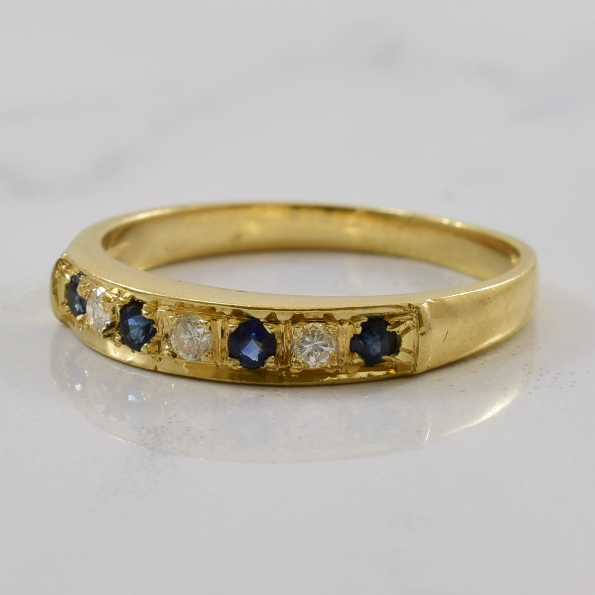 French Set Blue Sapphire & Diamond Band | 0.16ctw, 0.06ctw | SZ 6 |