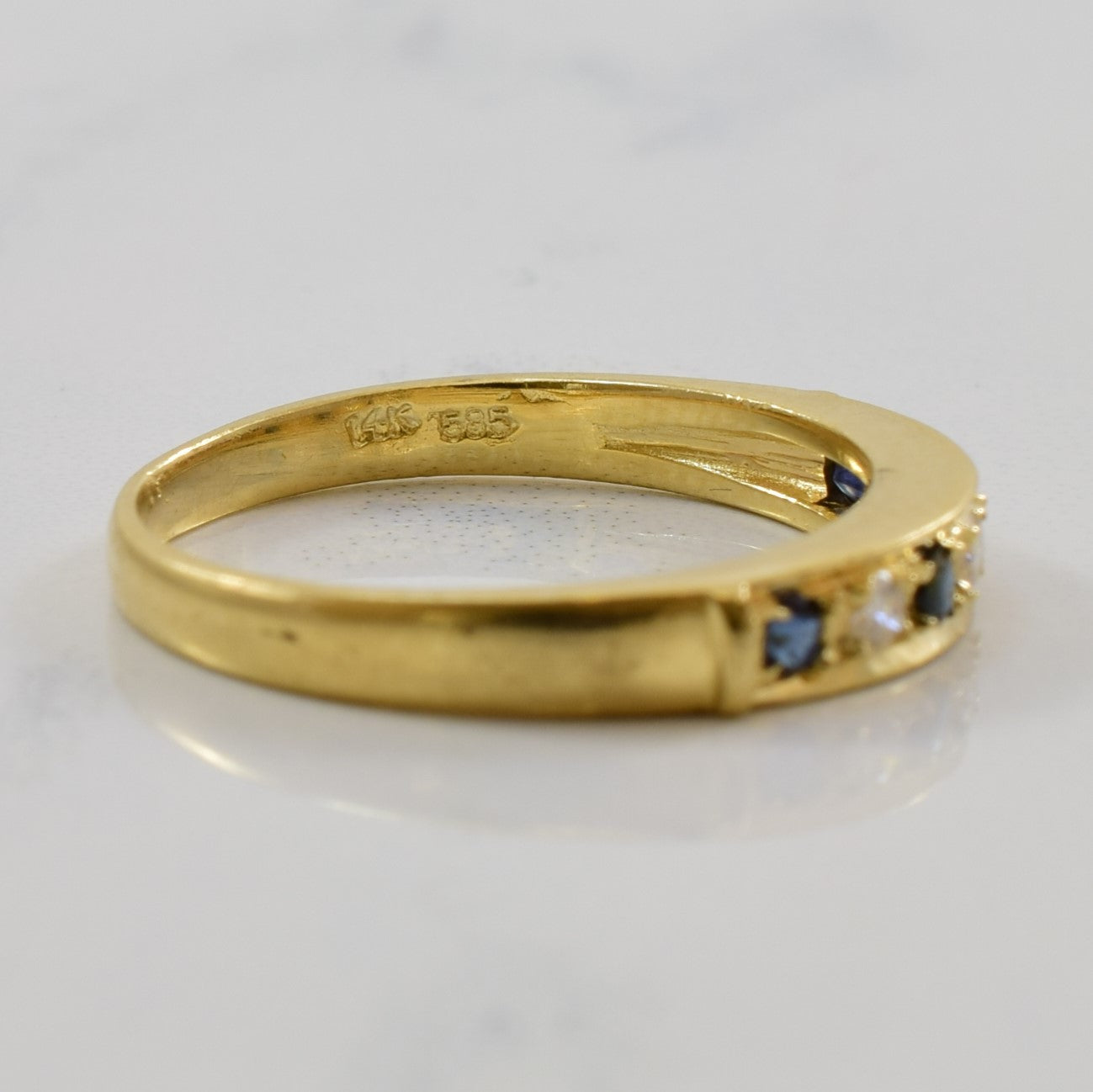 French Set Blue Sapphire & Diamond Band | 0.16ctw, 0.06ctw | SZ 6 |