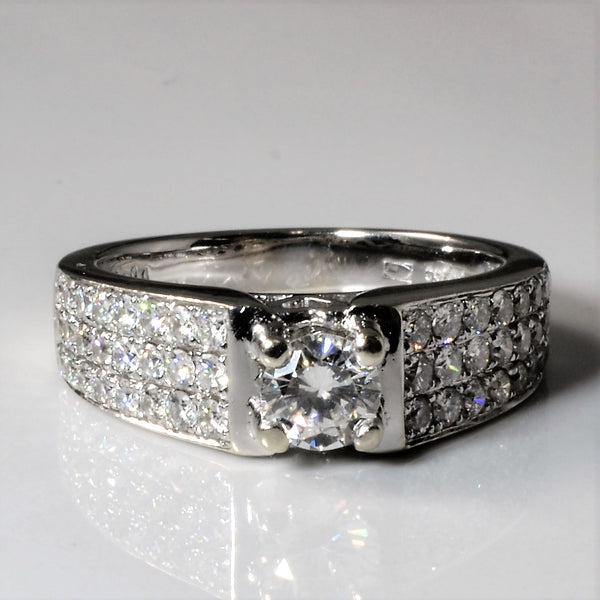 Triple Pave Row Diamond Engagement Ring | 0.96ctw | SZ 8 |