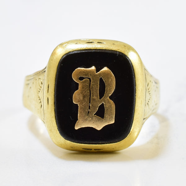 Black Onyx 'B' Initial Signet Ring | 4.00ct | SZ 11 |