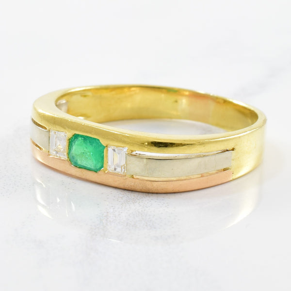 Flush Set Emerald & Diamond Band | 0.08ctw, 0.20ct | SZ 8 |