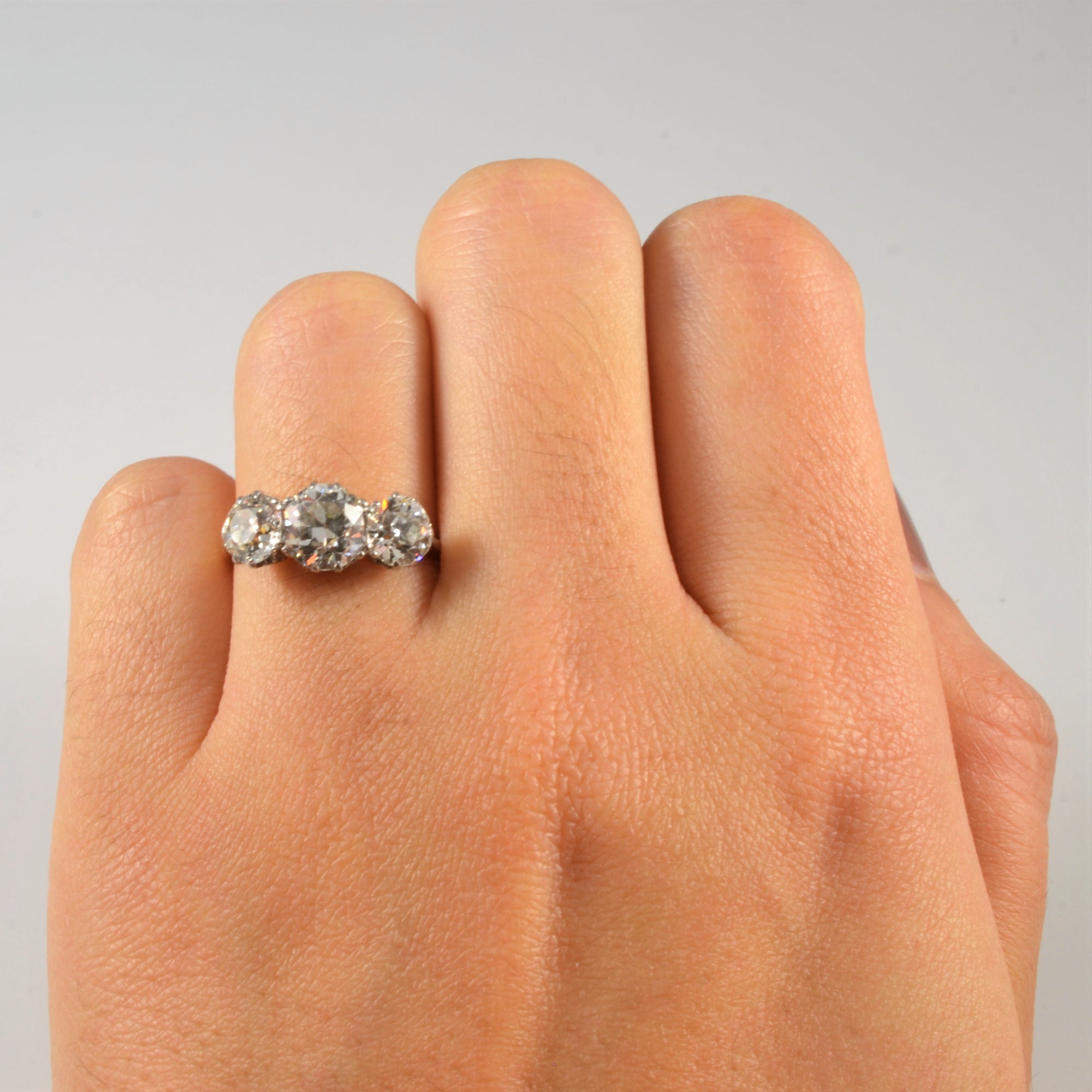 Early 1900s Old European Three Stone Diamond Ring | 2.31ctw | SZ 5.75 |