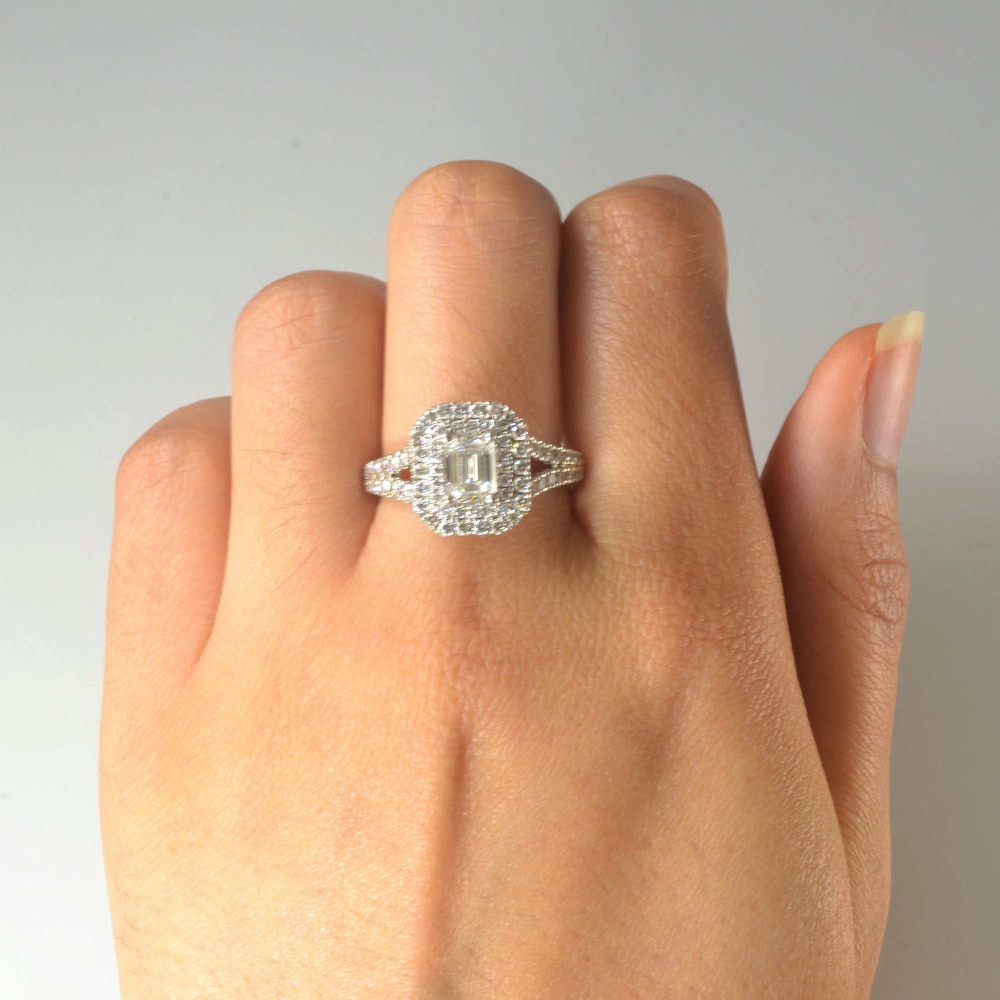'Vera Wang' Emerald Cut Double Halo Diamond Engagement Ring | 1.63ctw | SZ 7.25 |