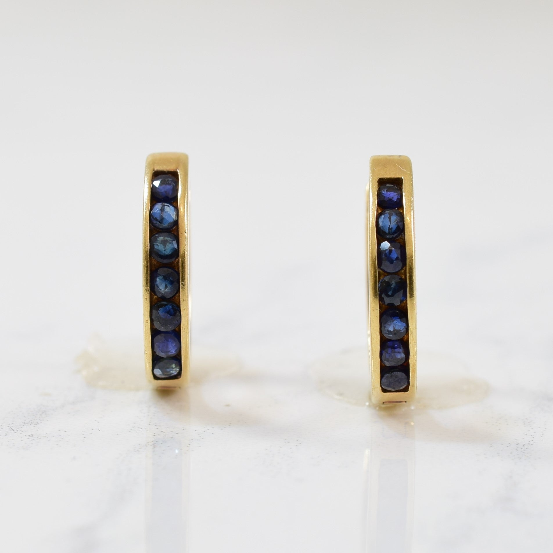 Reversible Blue Sapphire & Diamond Huggie Earrings | 0.49ctw, 0.04ctw |