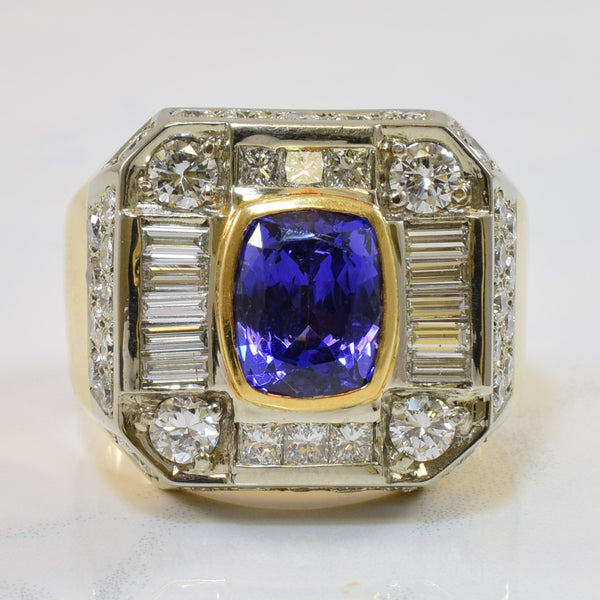 Bezel Set Tanzanite & Diamond Ring | 6.00ct, 4.92ctw | SZ 15.25 |