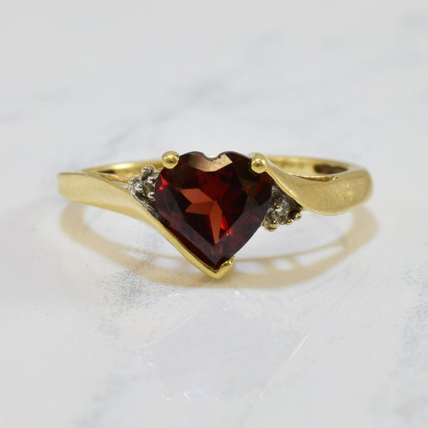 Garnet & Diamond Heart Bypass Ring | 1.30ct, 0.01ctw | SZ 7.25 |