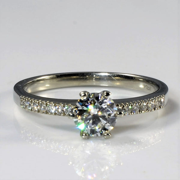 Six Prong Pave Band Engagement Ring | 0.85ctw | SZ 8 |