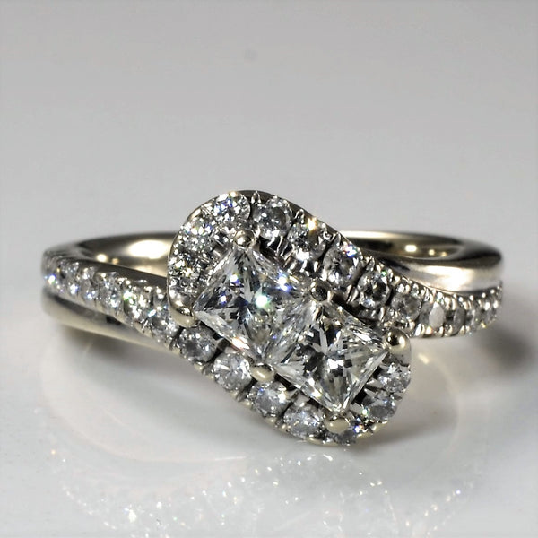 Pave Princess Diamond Bypass Ring | 0.92ctw | SZ 5.25 |