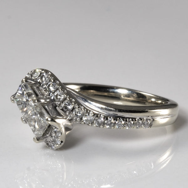Pave Princess Diamond Bypass Ring | 0.92ctw | SZ 5.25 |