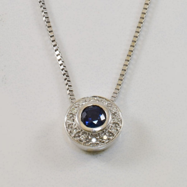 Bezel Set Sapphire Halo Necklace | 0.25ct, 0.04ctw | 18