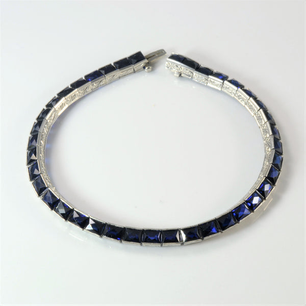 Art Deco French Cut Sapphire Tennis Bracelet | 3.15ctw | 8