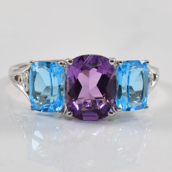 Blue Topaz & Amethyst Three Stone Ring | 4.00ctw, 0.01ctw | SZ 9.25 |