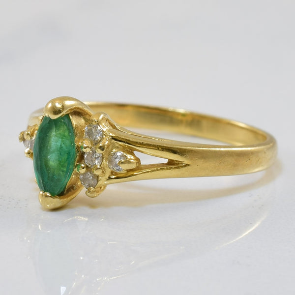 Marquise Emerald & Diamond Split Shank Ring | 0.13ct, 0.08ctw | SZ 6.5 |