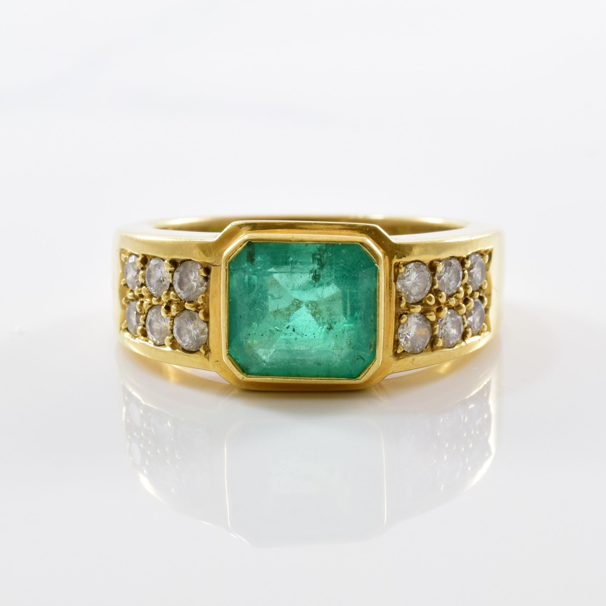 Bezel Set Emerald & Diamond Ring | 0.36 ctw SZ 5.5 |