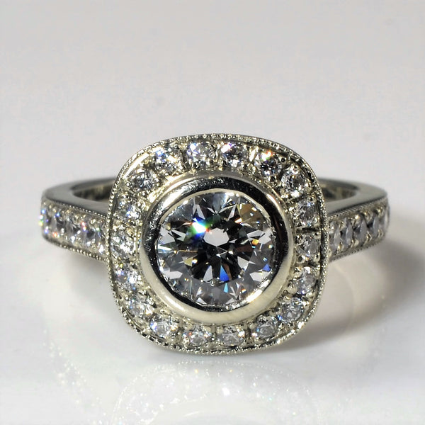 Bezel Set Halo Diamond Engagement Ring | 1.36ctw | SZ 4.25 |