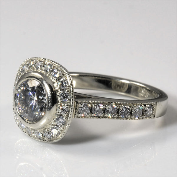 Bezel Set Halo Diamond Engagement Ring | 1.36ctw | SZ 4.25 |