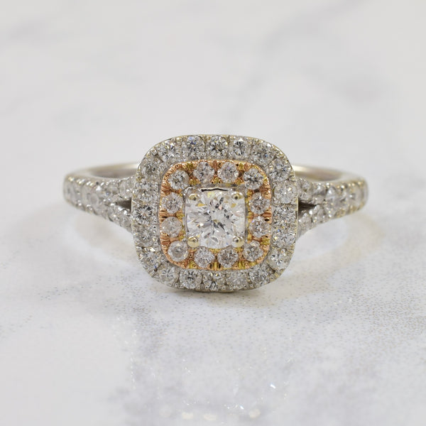 Two Tone Double Halo Engagement Ring | 0.76ctw | SZ 6.5 |