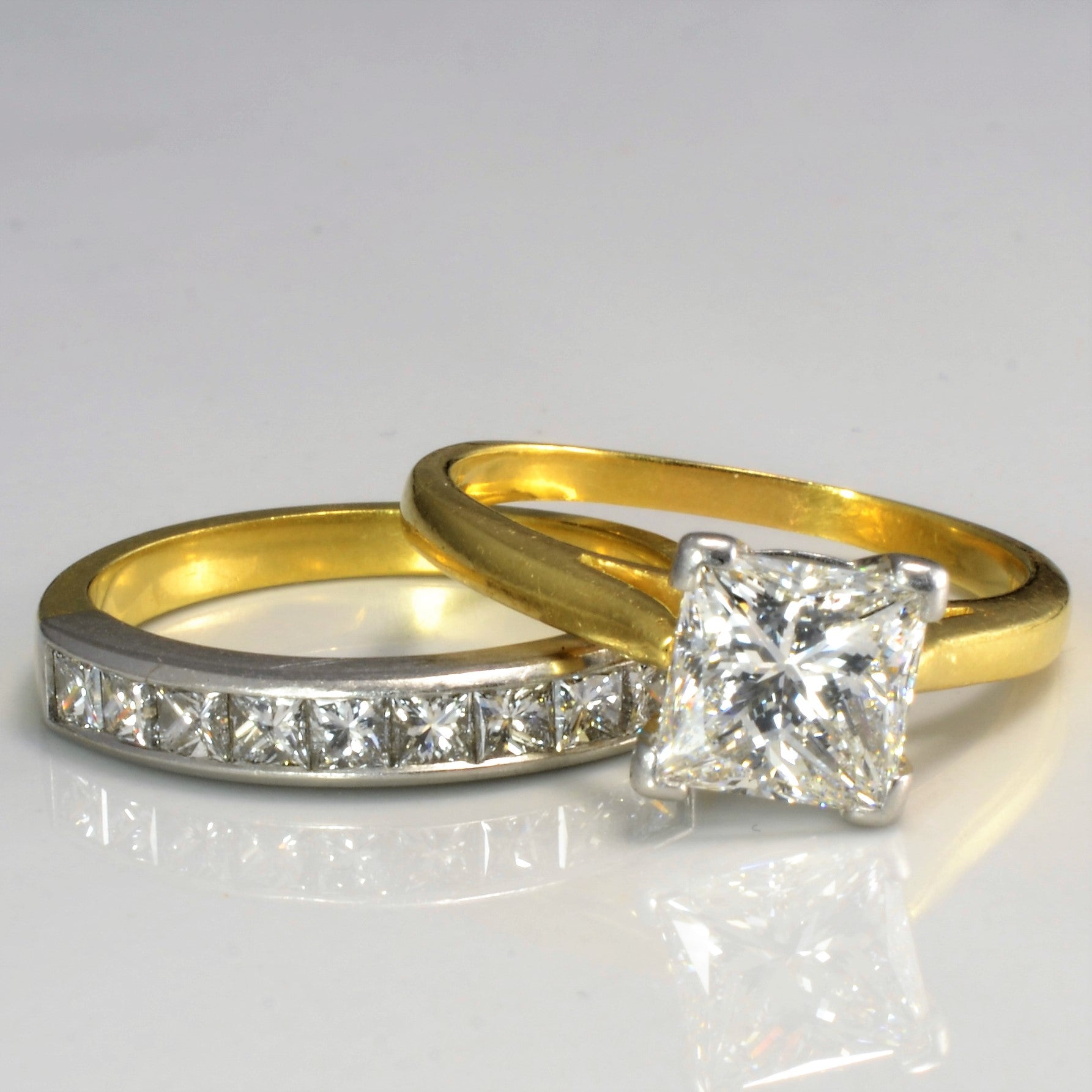 Princess Diamond Solitaire & Channel Band Wedding Set | 3.04 ctw, SZ 7.75 |