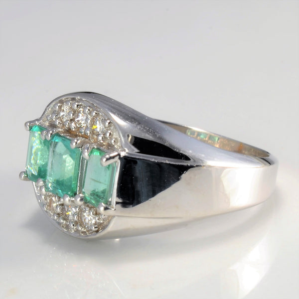 Three Stone Emerald & Diamond Ring | 1.00ctw, 0.15ctw | SZ 7.75 |