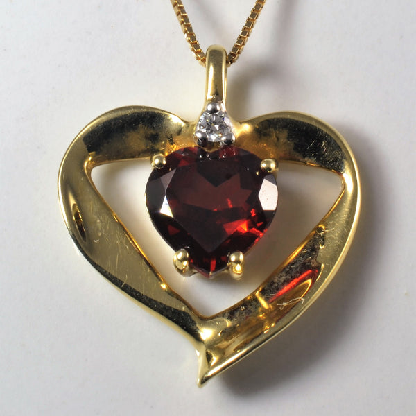 Garnet & Diamond Heart Necklace | 1.30ct, 0.02ct | 18