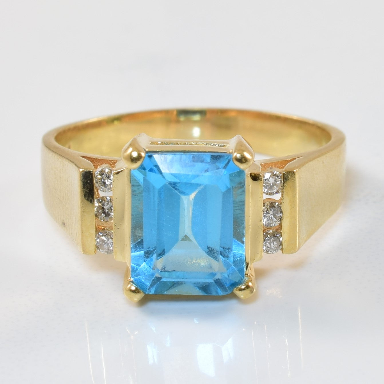 Blue Topaz & Diamond Cocktail Ring | 3.00ct, 0.09ctw | SZ 8 |