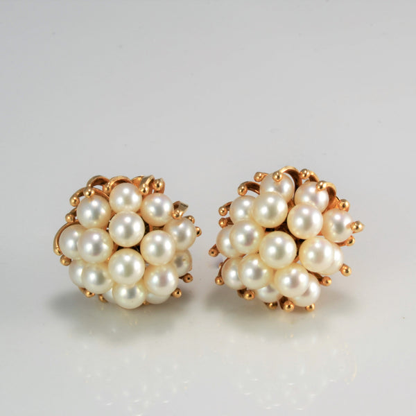 Cluster Multi Pearl Clip Earrings