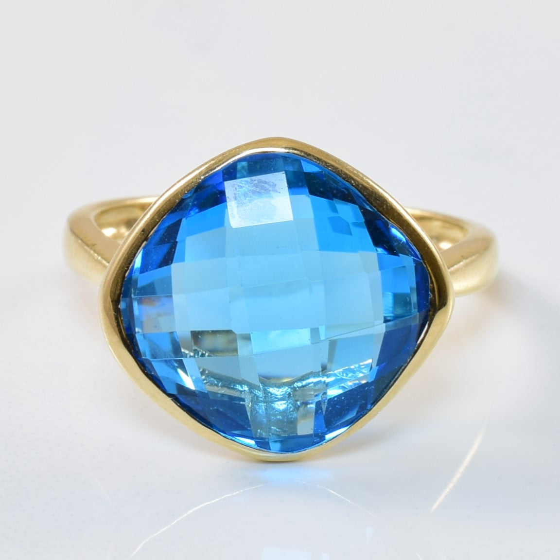 Cushion Cut Blue Topaz Cocktail Ring | 6.50ct | SZ 6.5 |