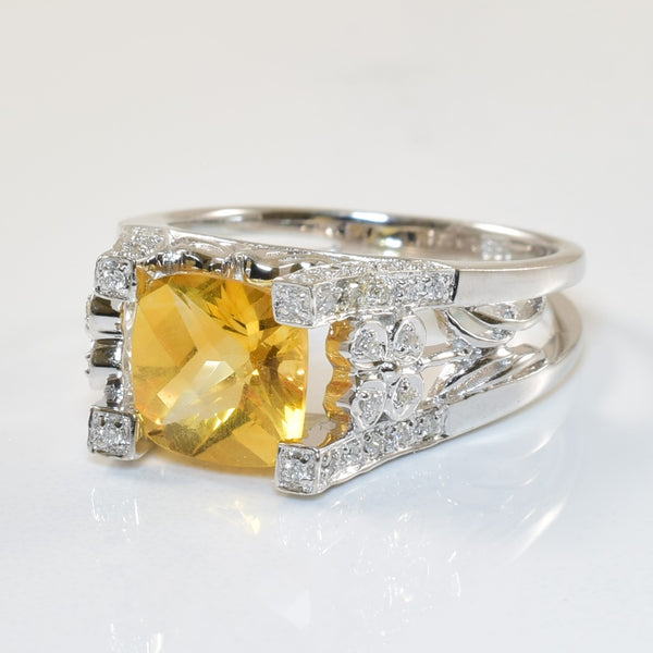 Cathedral Set Citrine & Diamond Ring | 1.95ct, 0.13ctw | SZ 7.25 |