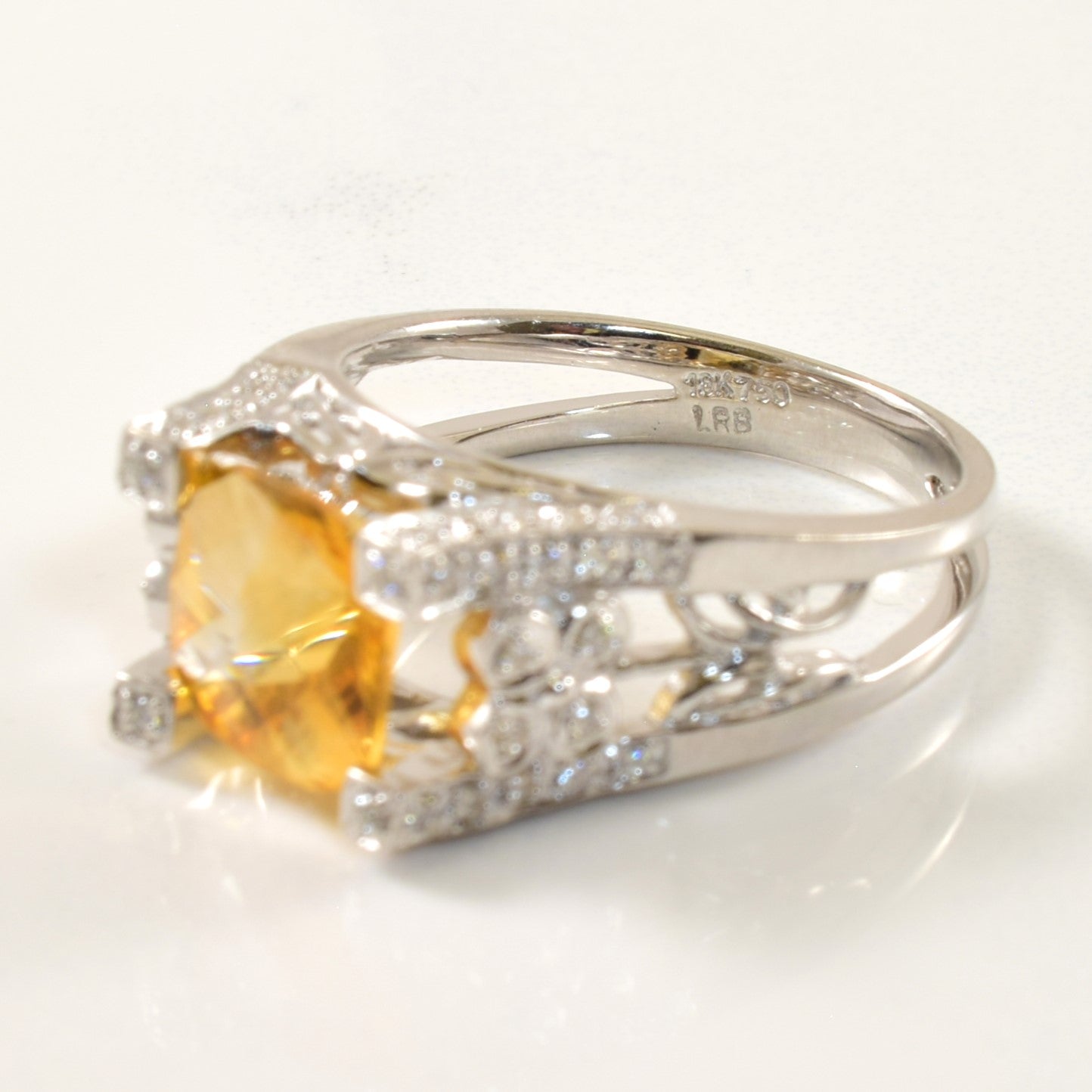 Cathedral Set Citrine & Diamond Ring | 1.95ct, 0.13ctw | SZ 7.25 |