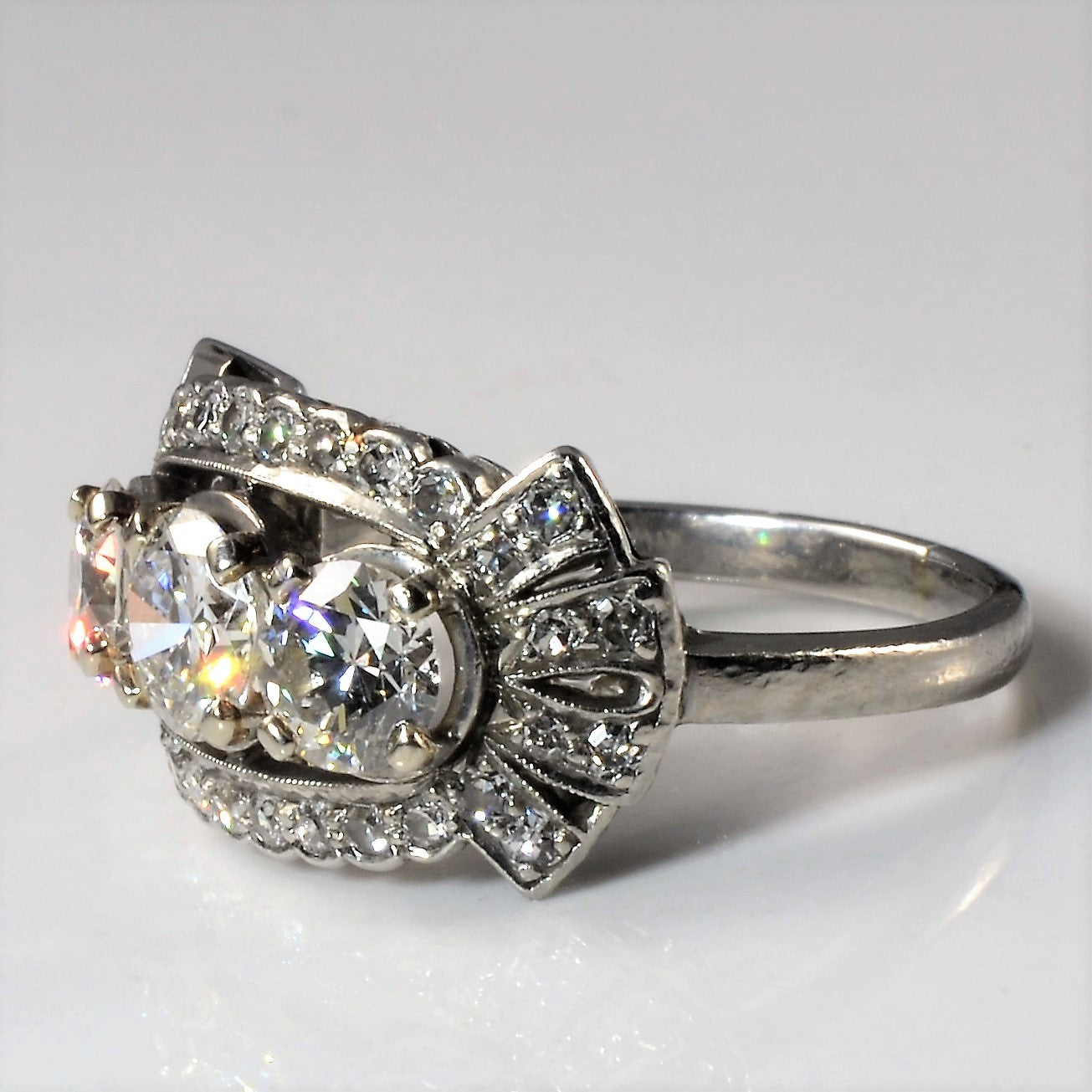 Art Deco Inspired Three Stone Engagement Ring | 2.01ctw | SZ 7 |