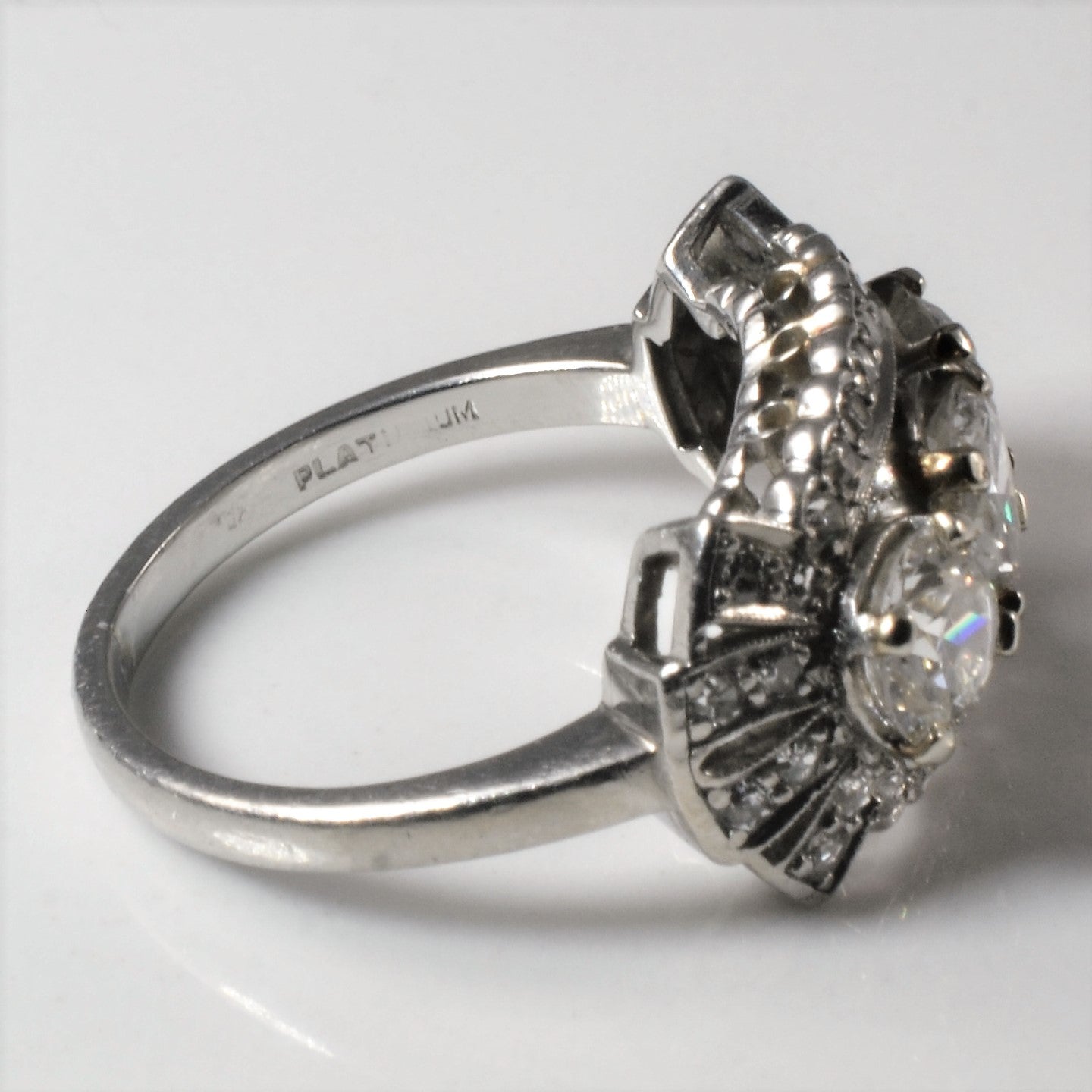 Art Deco Inspired Three Stone Engagement Ring | 2.01ctw | SZ 7 |