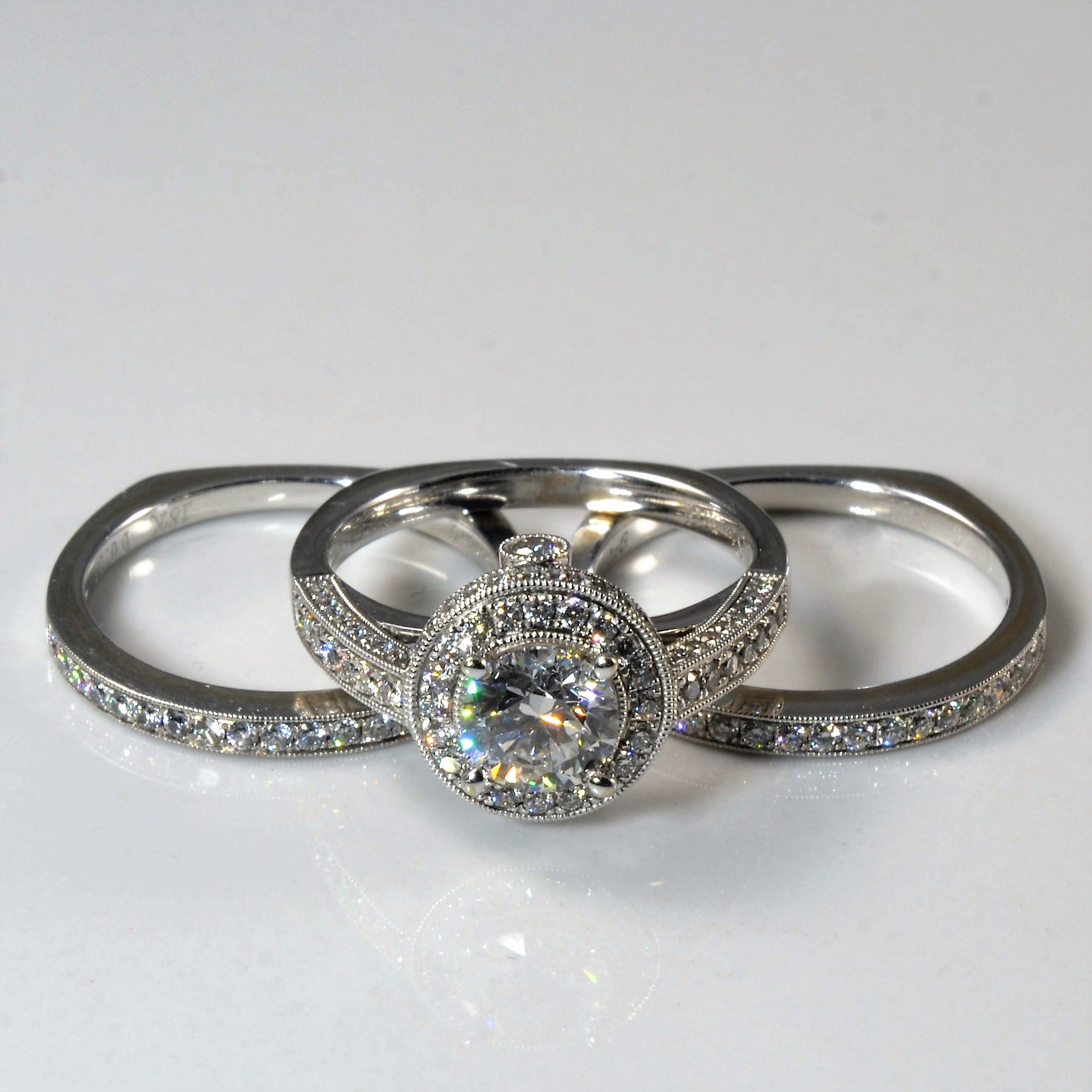 'Simon G' Halo Diamond Wedding Set | 1.28ctw | SZ 6 |