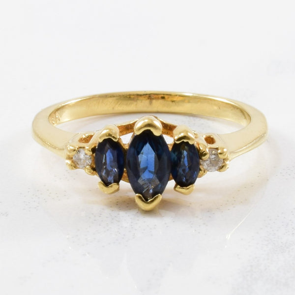 Three Stone Marquise Sapphire & Diamond Ring | 0.02ctw, 0.36ctw | SZ 4 |