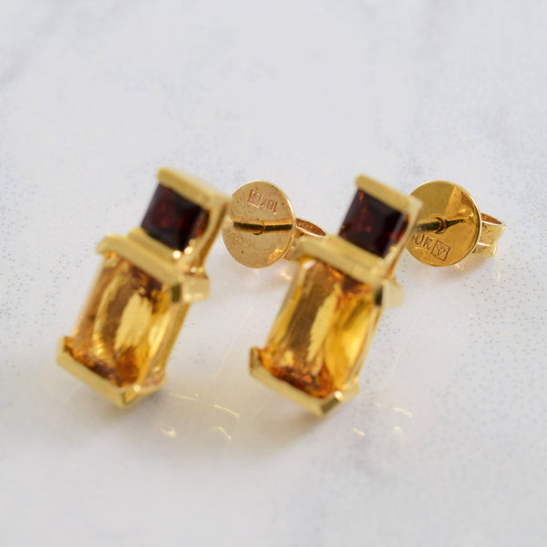 Citrine & Garnet Stud Earrings | 1.20ctw, 0.36ctw |