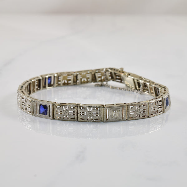 Art Deco Diamond & Synthetic Sapphire Bracelet | 0.75ctw, 0.08ctw | 7.5