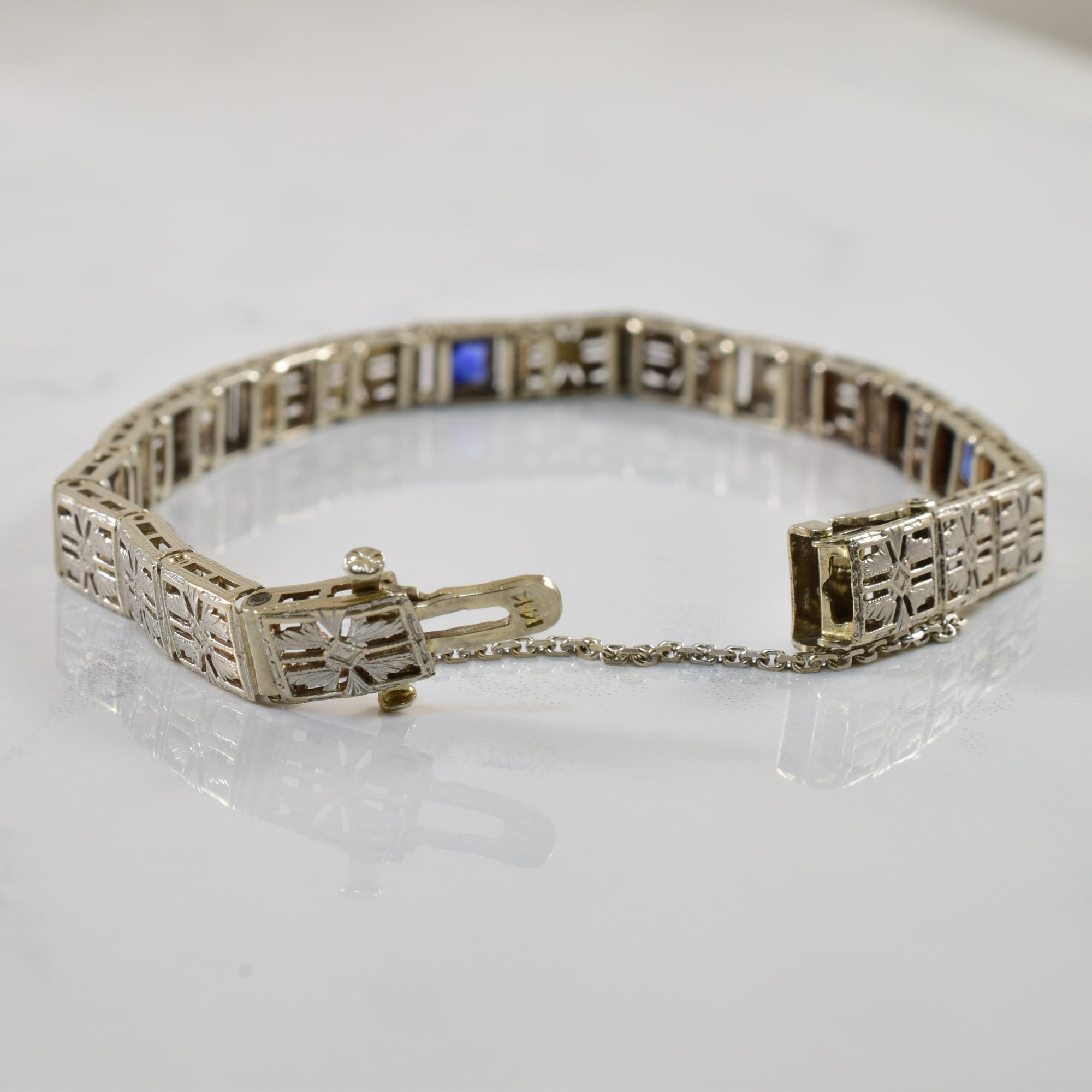 Art Deco Diamond & Synthetic Sapphire Bracelet | 0.75ctw, 0.08ctw | 7.5