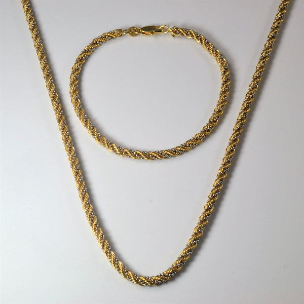 18k Two Tone Gold Rope Chain Necklace & Matching Bracelet | 23.5