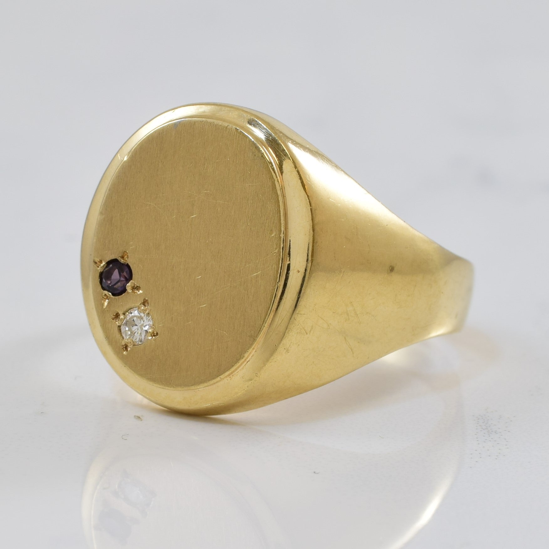 Diamond & Garnet Signet Ring | 0.04ct, 0.03ct | SZ 13 |