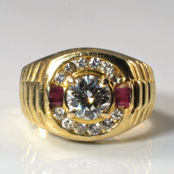 Large Diamond & Ruby Watch Strap Ring | 1.30ctw | SZ 7 |