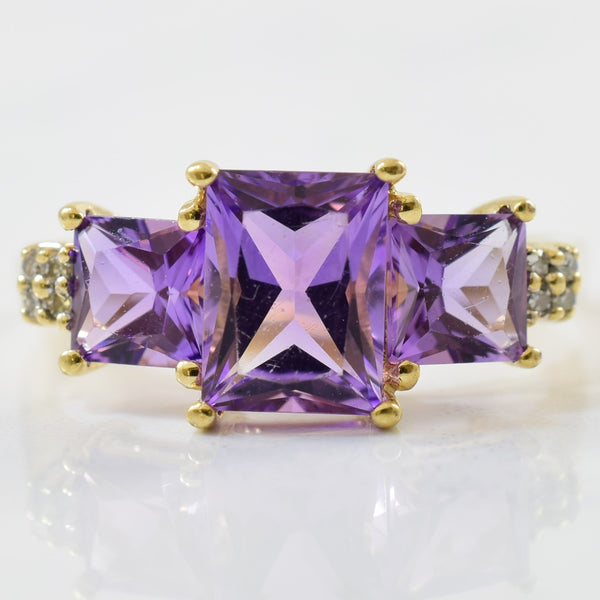 Three Stone Amethyst & Diamond Ring | 0.03ctw, 2.31ctw | SZ 9 |