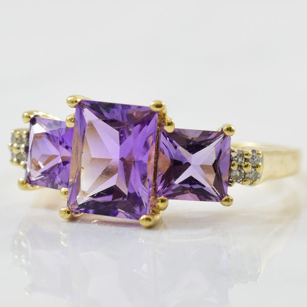 Three Stone Amethyst & Diamond Ring | 0.03ctw, 2.31ctw | SZ 9 |