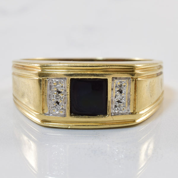 Flat Edge Onyx & Diamond Ring | 0.70ct, 0.03ctw | SZ 10 |