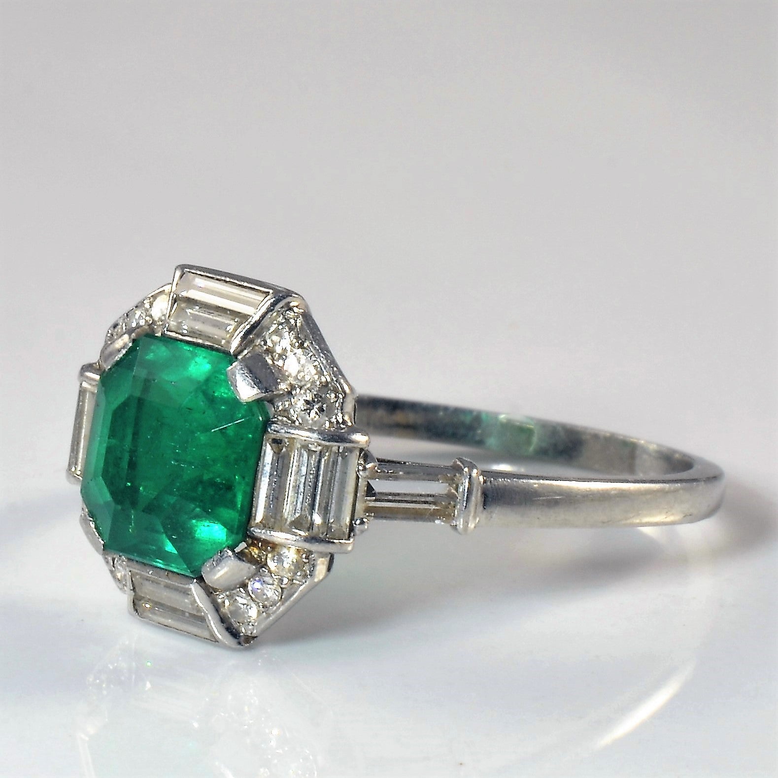 Art Deco Asscher Cut Emerald Ring | 2.15ct, 0.46ctw | SZ 8 |