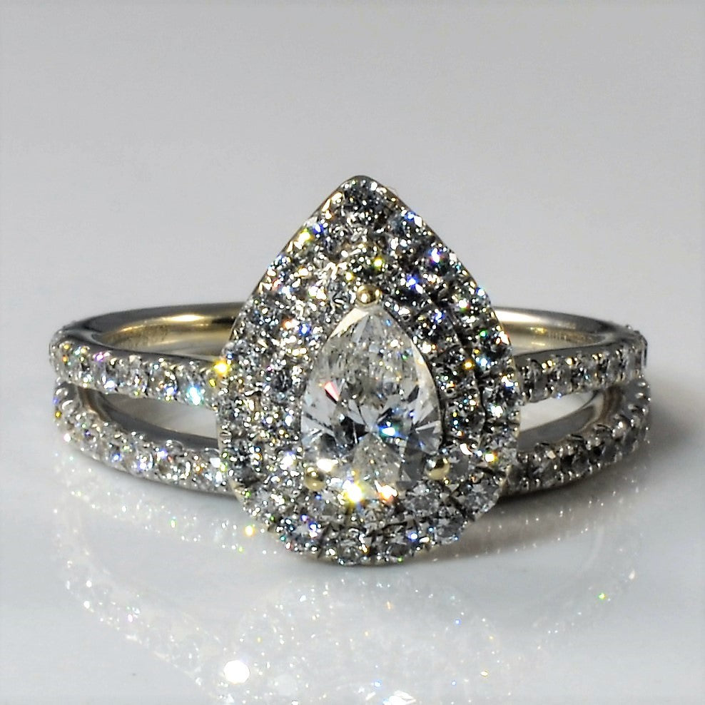 'Michael Hill' Pear Cut Double Halo Diamond Wedding Set | 1.57ctw | SZ 6.5 |