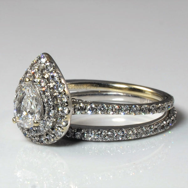 'Michael Hill' Pear Cut Double Halo Diamond Wedding Set | 1.57ctw | SZ 6.5 |