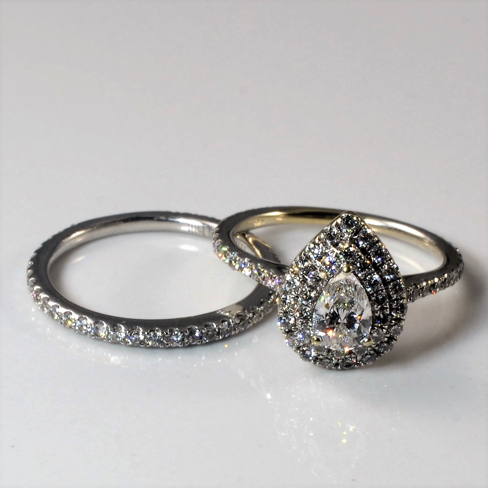 'Michael Hill' Pear Cut Double Halo Diamond Wedding Set | 1.57ctw | SZ 6.5 |