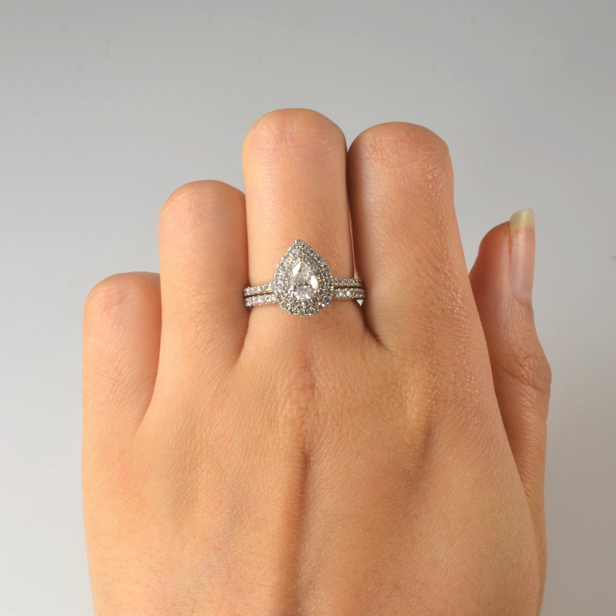 'Michael Hill' Pear Cut Double Halo Diamond Wedding Set | 1.57ctw | SZ 6.5 |